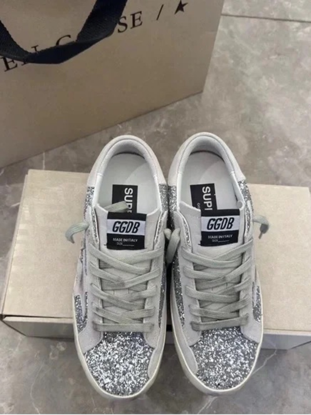 Golden Goose Silver Glitter Superstar Sneakers with Star Detail - Picture 7 of 9